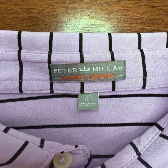 Peter Millar Summer Comfort Golf Polo Men's XL Purple Black Striped Stretch - Picture 4 of 7